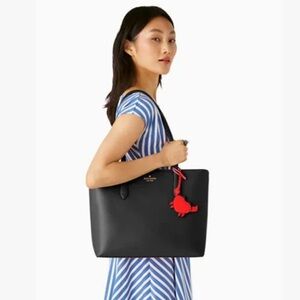 Kate Spade Marlee Tote Saffi-ano Black with Red Crab charm